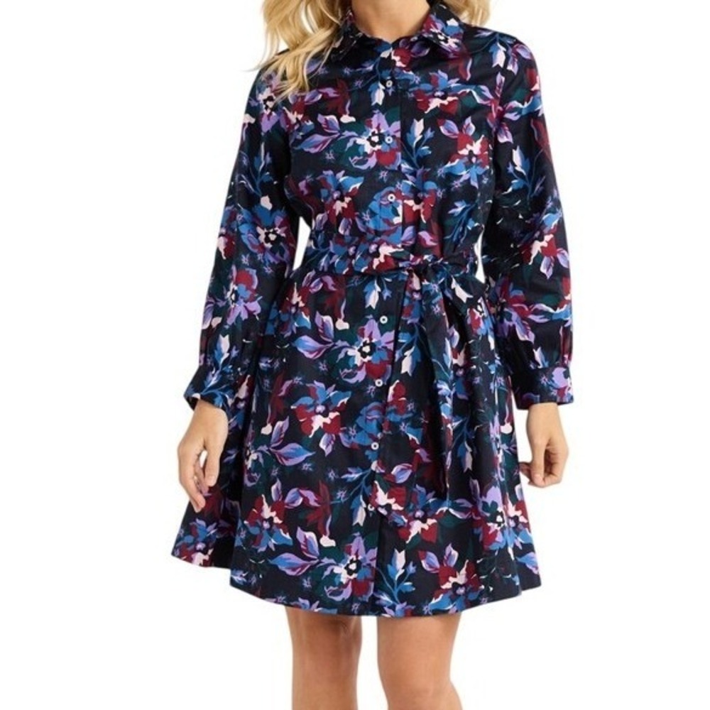 Floral Print Button-Front Fit & Flare Dress - Black Multi